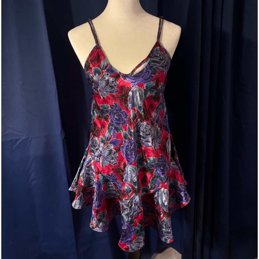 Vintage floral slip dress babydoll midi dress v-neck floral party dress